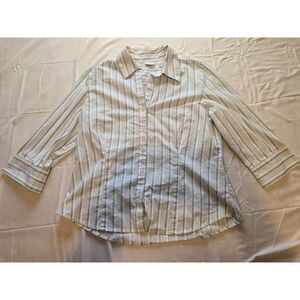 Kim Rogers Striped Button Down 3/4 Sleeve Blouse, Relaxed Fit, Casual Top Size L